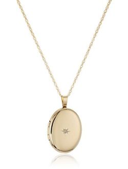 14k Gold-Filled Polished Oval Pendant with Genuine Diamond Locket Necklace, 18"