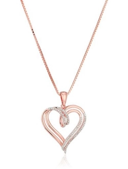 Amazon Collection Sterling Silver Diamond Double Heart Pendant Necklace (1/10 cttw)