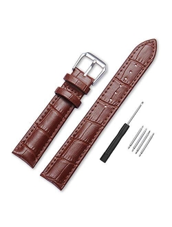 Narako Alligator Style Genuine Leather Watch Bands, Calf Leather Replacement Watch Strap 12mm, 14mm, 16mm, 18mm, 20mm, 22mm, 24mm for Men and Women