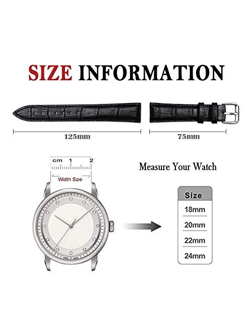 Narako Alligator Style Genuine Leather Watch Bands, Calf Leather Replacement Watch Strap 12mm, 14mm, 16mm, 18mm, 20mm, 22mm, 24mm for Men and Women