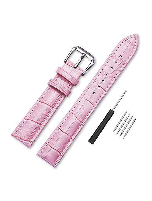 Narako Alligator Style Genuine Leather Watch Bands, Calf Leather Replacement Watch Strap 12mm, 14mm, 16mm, 18mm, 20mm, 22mm, 24mm for Men and Women