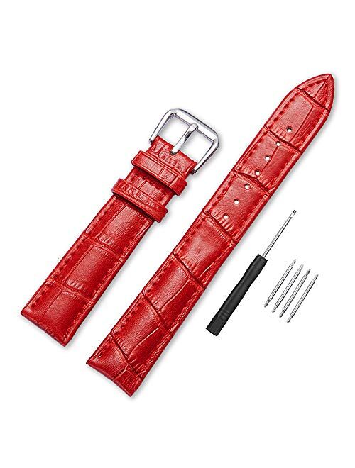 Narako Alligator Style Genuine Leather Watch Bands, Calf Leather Replacement Watch Strap 12mm, 14mm, 16mm, 18mm, 20mm, 22mm, 24mm for Men and Women