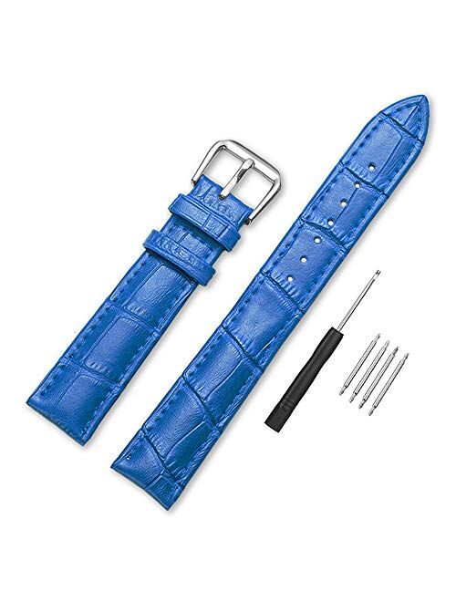 Narako Alligator Style Genuine Leather Watch Bands, Calf Leather Replacement Watch Strap 12mm, 14mm, 16mm, 18mm, 20mm, 22mm, 24mm for Men and Women