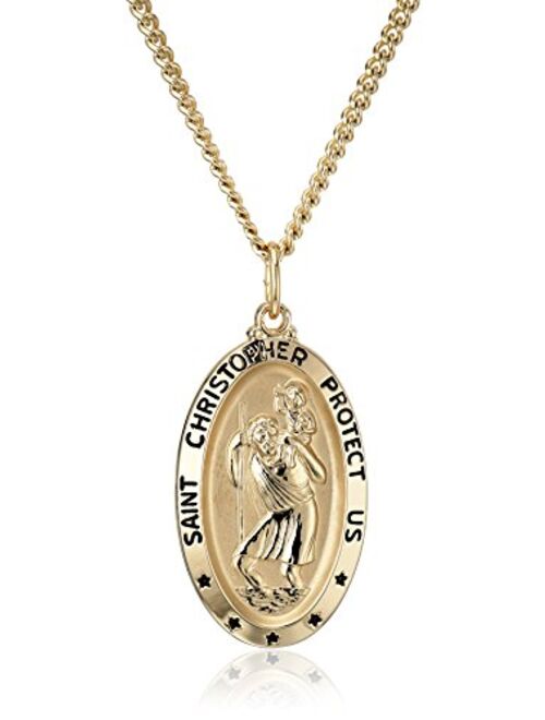 14k Gold-Filled Oval Saint Christopher Pendant Necklace with Black Lettering and Gold Plated Stainless Steel Chain, 20"