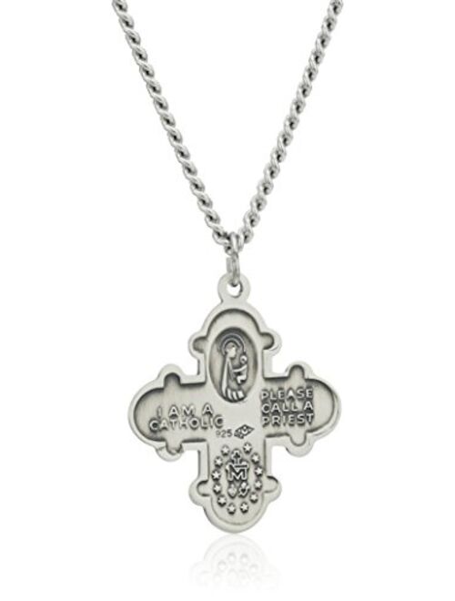 Amazon Collection Sterling Silver Four Way Medal with Antique Finish and Stainless Steel Chain, 24"