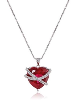 Amazon Collection Sterling Silver Created Gemstone and Created White Sapphire Wrapped Heart Pendant Necklace, 18"