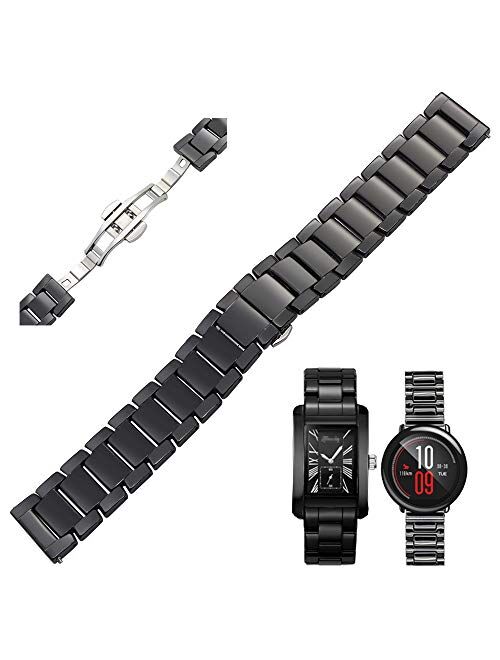 Ceramic Watch Band Universal strap with Quick Release Pins Butterfly Buckle Deployment Clasp Bracelet