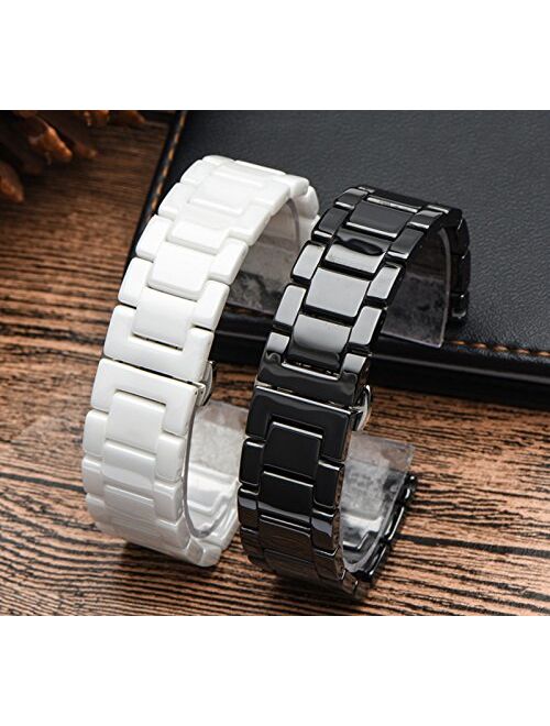 Ceramic Watch Band Universal strap with Quick Release Pins Butterfly Buckle Deployment Clasp Bracelet