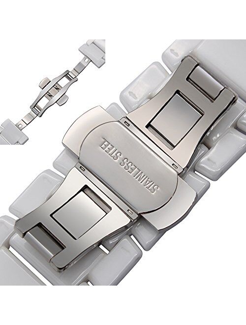 Ceramic Watch Band Universal strap with Quick Release Pins Butterfly Buckle Deployment Clasp Bracelet