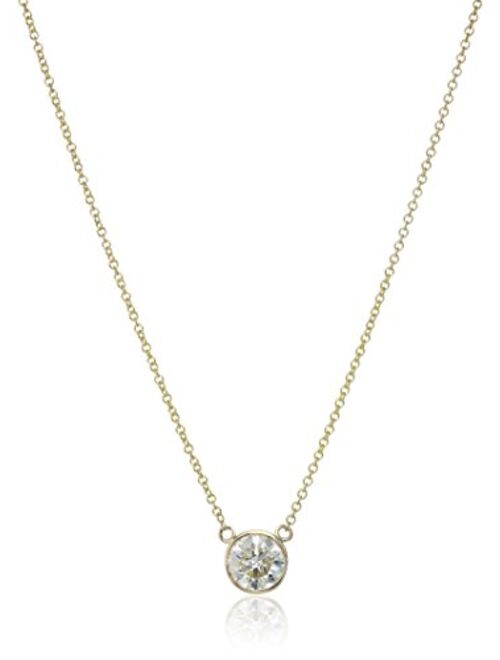 14k Gold Bezel Set Solitaire Adjustable Pendant Necklace