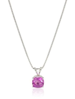 Sterling Silver Cushion-Cut Checkerboard Created or Genuine Gemstone Pendant Necklace