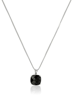 Sterling Silver Cushion-Cut Checkerboard Created or Genuine Gemstone Pendant Necklace