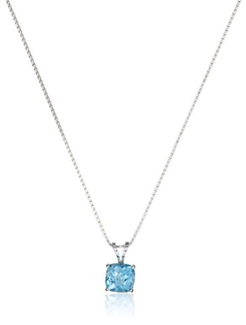 Sterling Silver Cushion-Cut Checkerboard Created or Genuine Gemstone Pendant Necklace