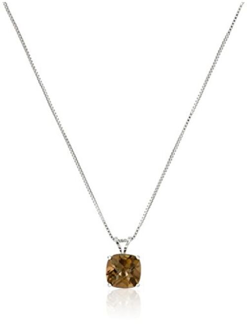 Sterling Silver Cushion-Cut Checkerboard Created or Genuine Gemstone Pendant Necklace