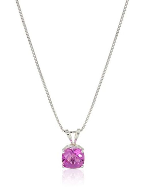 Sterling Silver Cushion-Cut Checkerboard Created or Genuine Gemstone Pendant Necklace