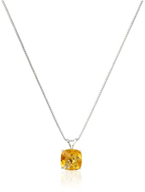 Sterling Silver Cushion-Cut Checkerboard Created or Genuine Gemstone Pendant Necklace