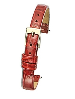 ALPINE Genuine Leather watch band strap in shiny alligator grain finish -White, Black, Honey Brown, Red in Sizes 6, 8, 10mm
