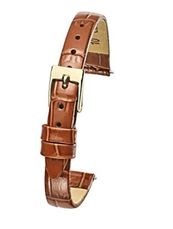 ALPINE Genuine Leather watch band strap in shiny alligator grain finish -White, Black, Honey Brown, Red in Sizes 6, 8, 10mm