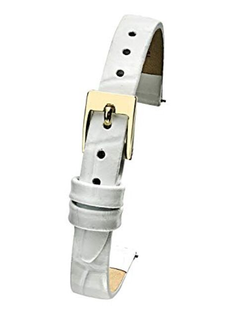 ALPINE Genuine Leather watch band strap in shiny alligator grain finish -White, Black, Honey Brown, Red in Sizes 6, 8, 10mm