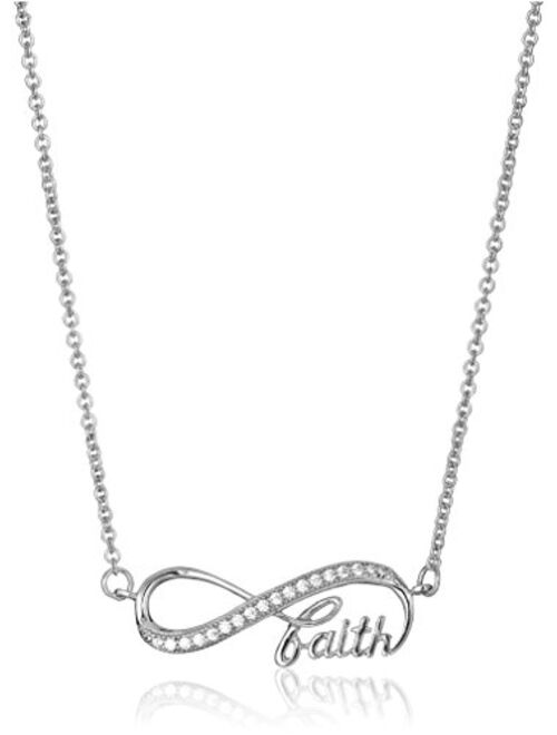 Sterling Silver Cubic Zirconia Infinity "Faith, Hope, Love, Family, Mom, Sisters, Friends" Pendant Necklace, 18"