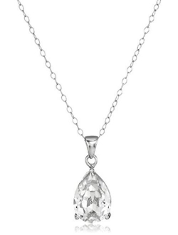 Sterling Silver Swarovski Crystal Teardrop Pendant Necklace, 18"