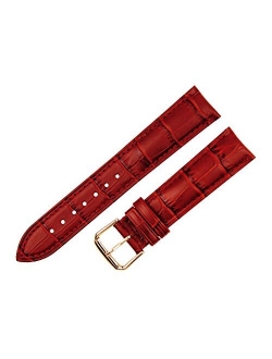 RECHERE Alligator Grain Leather Watch Band Strap Rose Gold Pin Buckle Black Brown Blue Red White