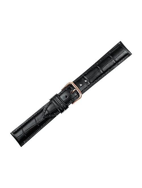 RECHERE Alligator Grain Leather Watch Band Strap Rose Gold Pin Buckle Black Brown Blue Red White