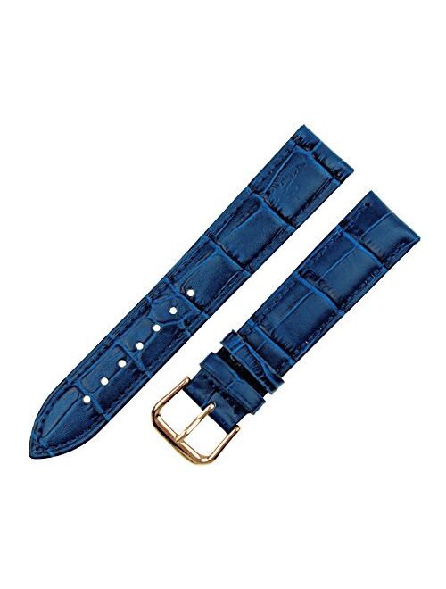 RECHERE Alligator Grain Leather Watch Band Strap Rose Gold Pin Buckle Black Brown Blue Red White