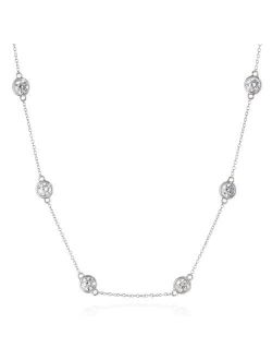 Amazon Collection Platinum or Gold Plated Sterling Silver Station Necklace made with Swarovski Zirconia