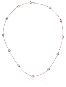 Amazon Collection Platinum or Gold Plated Sterling Silver Station Necklace made with Swarovski Zirconia