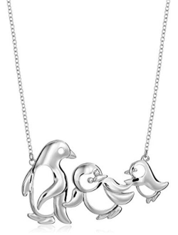 Sterling Silver Penguin Family Necklace, 18"