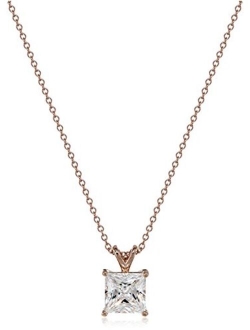 Platinum or Gold Plated Sterling Silver Princess Cut Solitaire Pendant Necklace made with Swarovski Zirconia, 18"