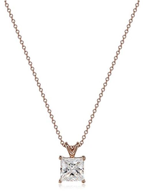 Platinum or Gold Plated Sterling Silver Princess Cut Solitaire Pendant Necklace made with Swarovski Zirconia, 18"