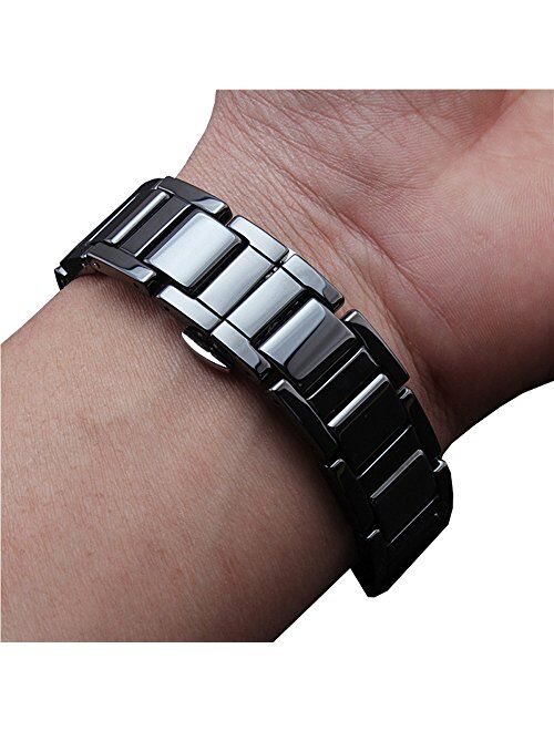 Kai Tian Ceramic Watch Band Quick Release 20mm 22mm Watch Strap Deployment Clasp Watch Bracelet for Women Men Black White