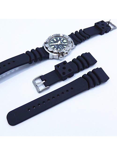 Yiye pavilion Black Silicone Rubber Curved Line Watch Band 20mm 22mm 24mm Fit for Seiko Watches Extra Long Replacement Divers Model Sport Watch Strap for Men and Women