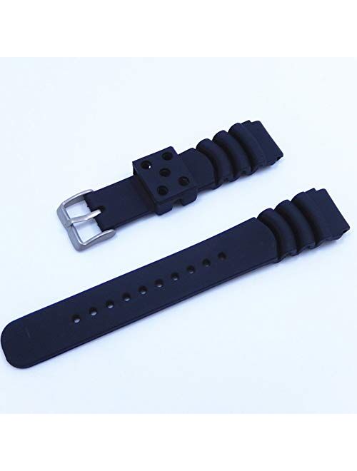 Yiye pavilion Black Silicone Rubber Curved Line Watch Band 20mm 22mm 24mm Fit for Seiko Watches Extra Long Replacement Divers Model Sport Watch Strap for Men and Women