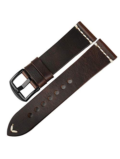 DITOU Watch Band 20mm 22mm 24mm, Vintage Oil Wax Leather (Greasedleather) Watch Strap 6 Colors Available Watchband