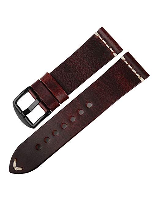 DITOU Watch Band 20mm 22mm 24mm, Vintage Oil Wax Leather (Greasedleather) Watch Strap 6 Colors Available Watchband