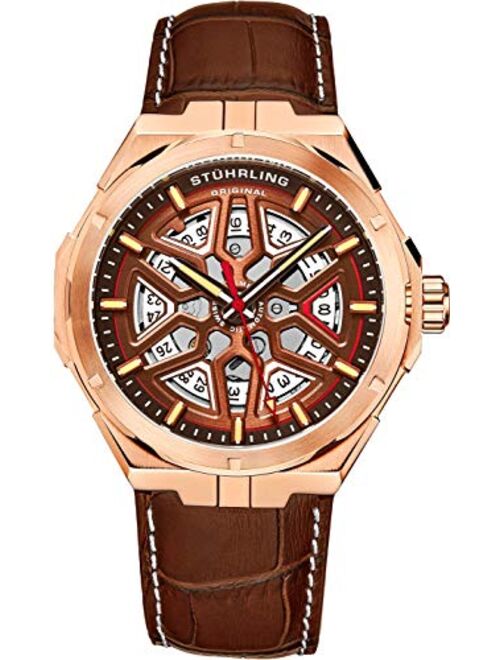 Stuhrling Original Mens Swiss Automatic Watch - Self Winding Mens Dress Watch Mens Leather Wrist Watch Mechanical Skeleton Watches for Men