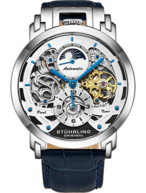 Stuhrling Orignal Mens Watch Automatic Watch Skeleton Watches for Men - Leather Luxury Dress Watch - Mechanical Watch Stainless Steel Case Self Winding Analog Watch for M