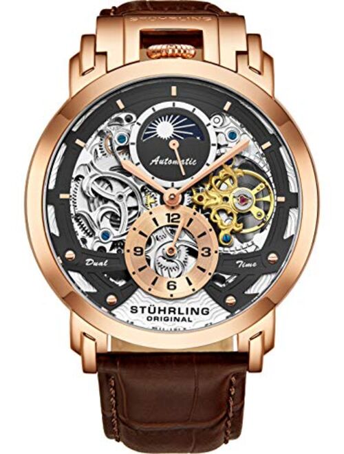 Stuhrling Orignal Mens Watch Automatic Watch Skeleton Watches for Men - Leather Luxury Dress Watch - Mechanical Watch Stainless Steel Case Self Winding Analog Watch for M