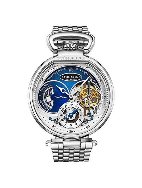 Stuhrling Orignal Mens Skeleton Watch Stainless Steel Watch Dress Watch - Mechanical Watch Automatic Movement - Stainless Steel Case and Bracelet Self Winding Analog Watc