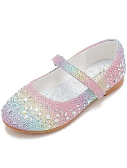 Furdeour Mary Jane Flower Party Bridesmaids Glitter Princess Ballet Flats