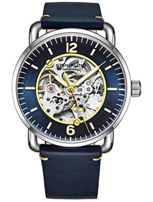 Stuhrling Original Skeleton Watches for Men - Mens Automatic Watch Self Winding Mens Dress Watch - Mens Leather Watch Mechanical Watch for Men