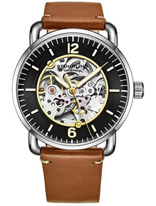 Stuhrling Original Skeleton Watches for Men - Mens Automatic Watch Self Winding Mens Dress Watch - Mens Leather Watch Mechanical Watch for Men