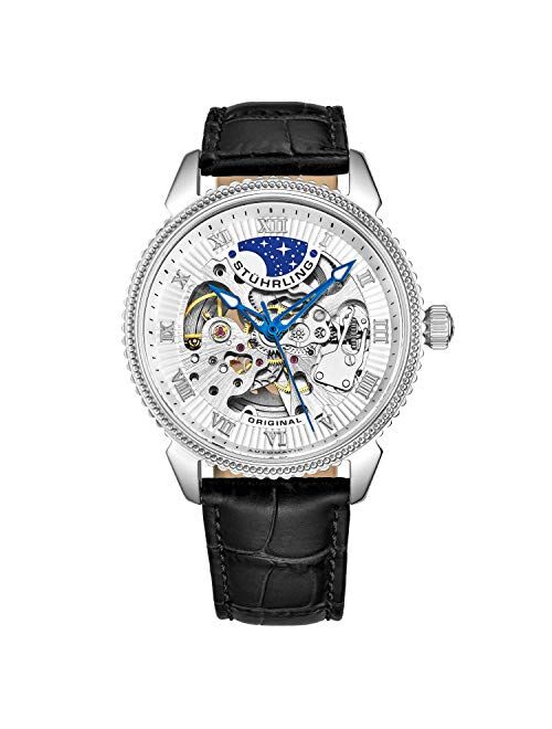 Stuhrling Original Mens Automatic Watch - Skeleton Watches for Men Self Winding Dress Watch with Premium Leather Band Mechanical Watch for Men