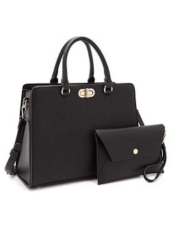 Women Handbags Fashion Satchel Purses Top Handle Tote Work Bags Shoulder Bags with Matching Clutch 2pcs Set