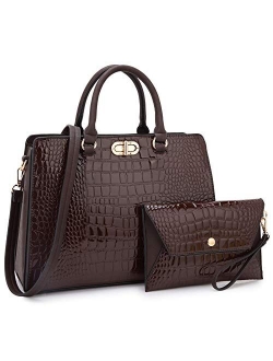 Women Handbags Fashion Satchel Purses Top Handle Tote Work Bags Shoulder Bags with Matching Clutch 2pcs Set