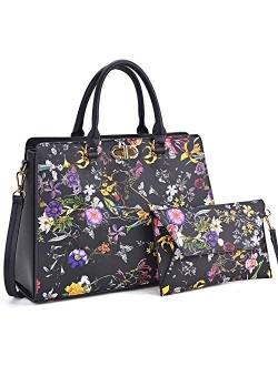 Women Handbags Fashion Satchel Purses Top Handle Tote Work Bags Shoulder Bags with Matching Clutch 2pcs Set