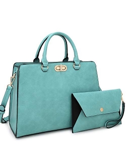 Women Handbags Fashion Satchel Purses Top Handle Tote Work Bags Shoulder Bags with Matching Clutch 2pcs Set